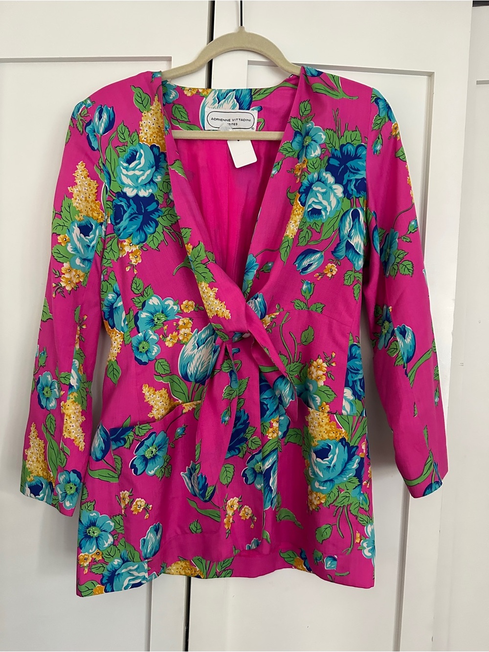 Adrienne Vittadini Fuchsia Floral Tie-Front Blazer
